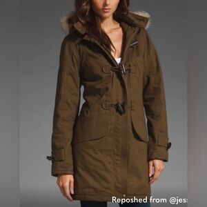Spiewak Olive Green Hooded Parka Coat with Faux Fur Trim